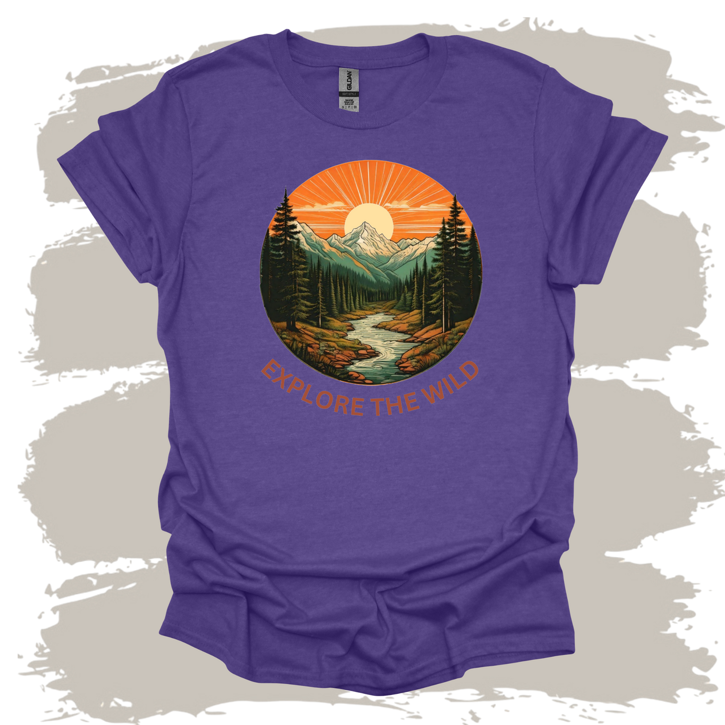 Explore the Wild – Retro Mountain Sunset Adventure T-Shirt