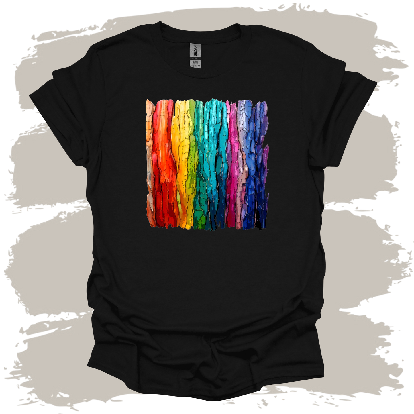 Rooted in Color – Rainbow Tree Bark Graphic T-Shirt
