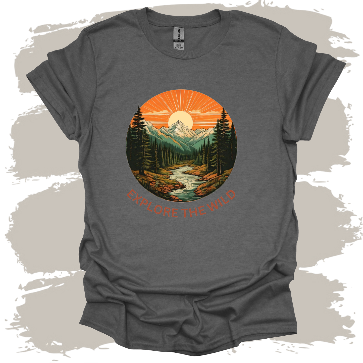 Explore the Wild – Retro Mountain Sunset Adventure T-Shirt