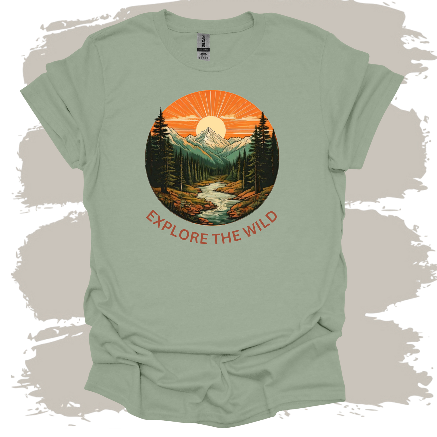 Explore the Wild – Retro Mountain Sunset Adventure T-Shirt