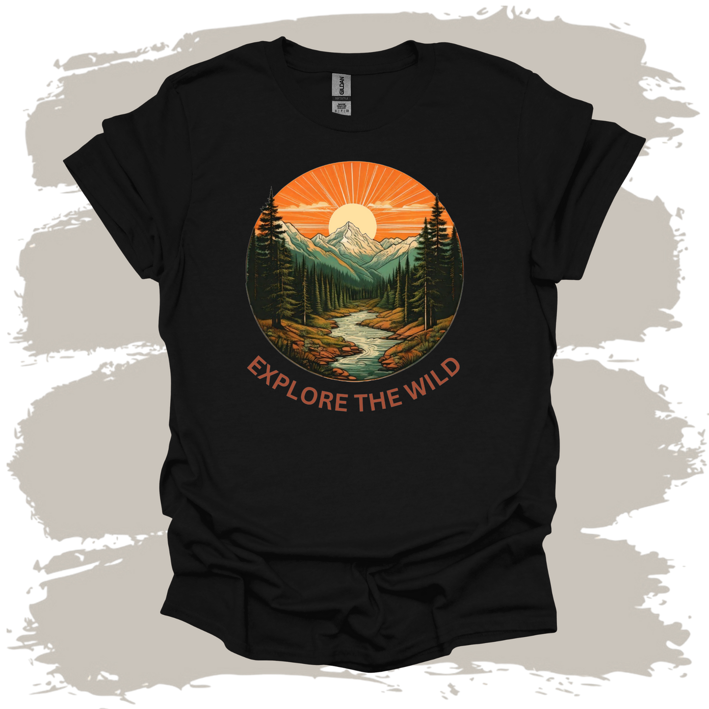 Explore the Wild – Retro Mountain Sunset Adventure T-Shirt