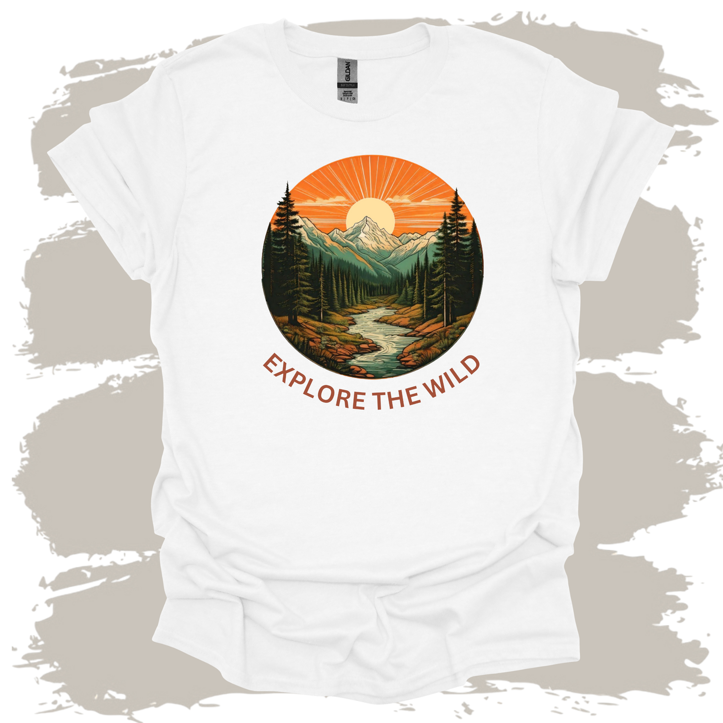 Explore the Wild – Retro Mountain Sunset Adventure T-Shirt