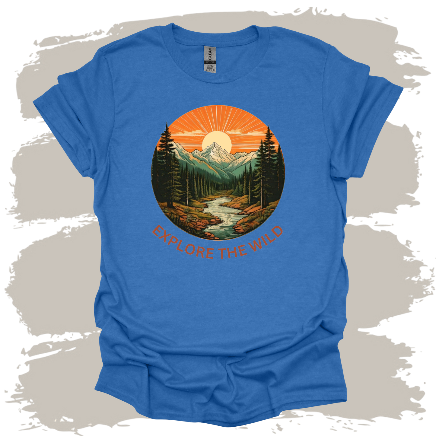 Explore the Wild – Retro Mountain Sunset Adventure T-Shirt