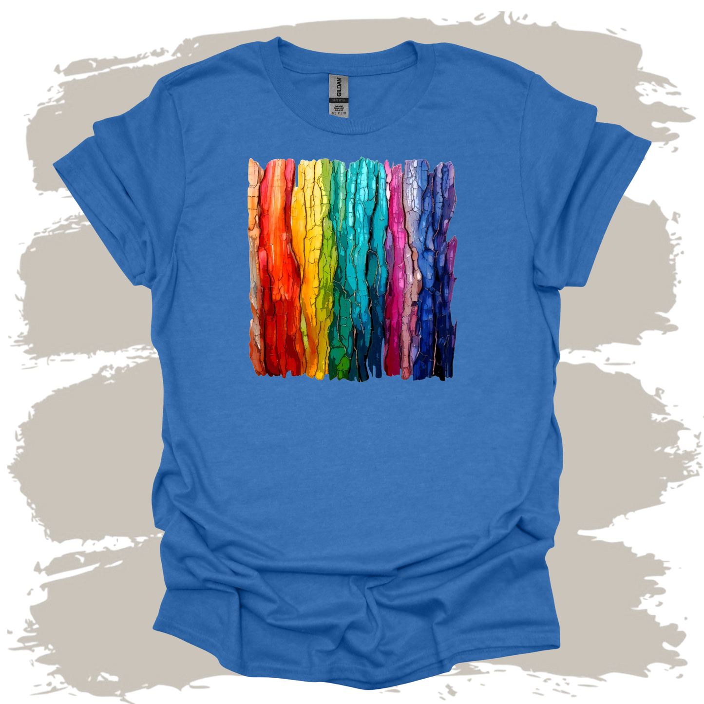 Rooted in Color – Rainbow Tree Bark Graphic T-Shirt
