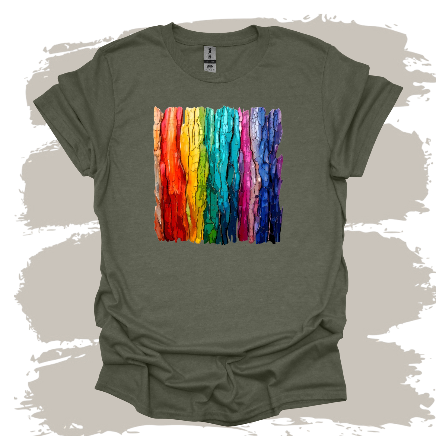 Rooted in Color – Rainbow Tree Bark Graphic T-Shirt