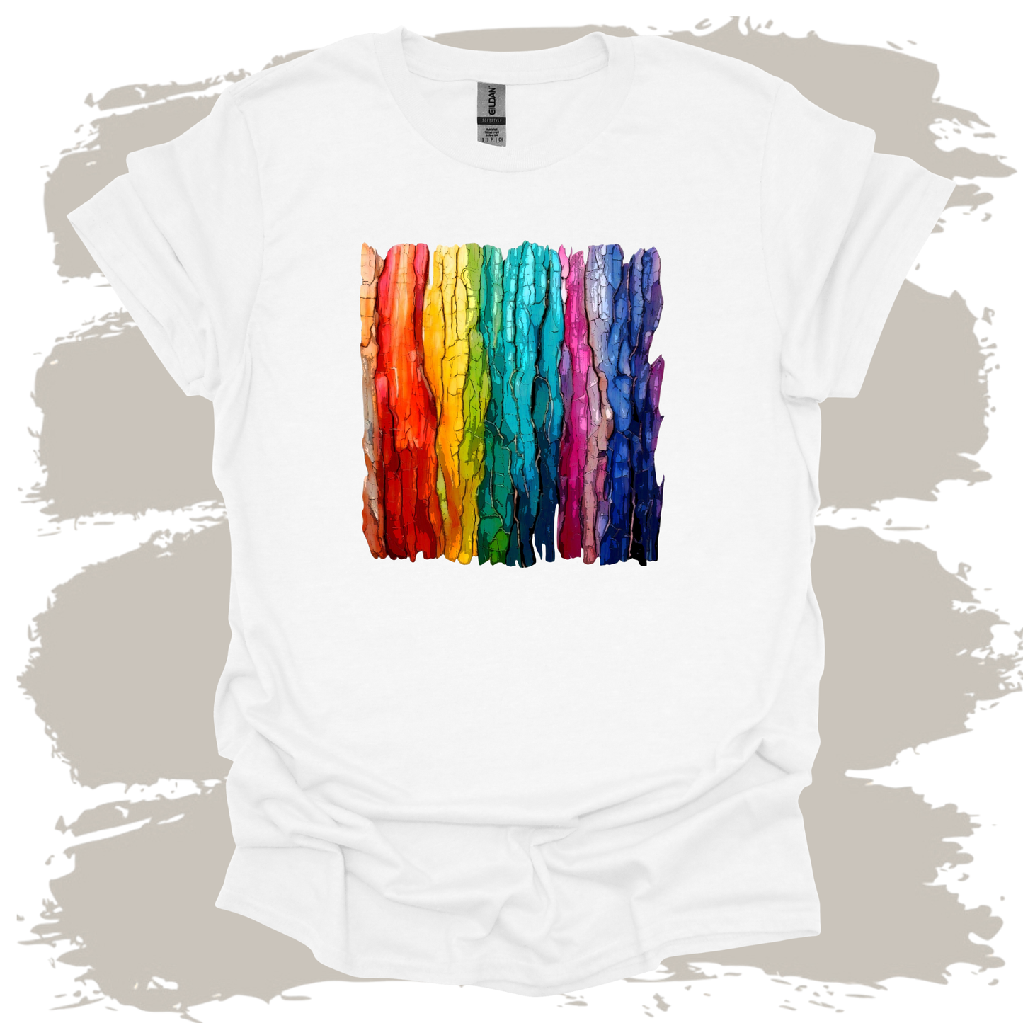 Rooted in Color – Rainbow Tree Bark Graphic T-Shirt