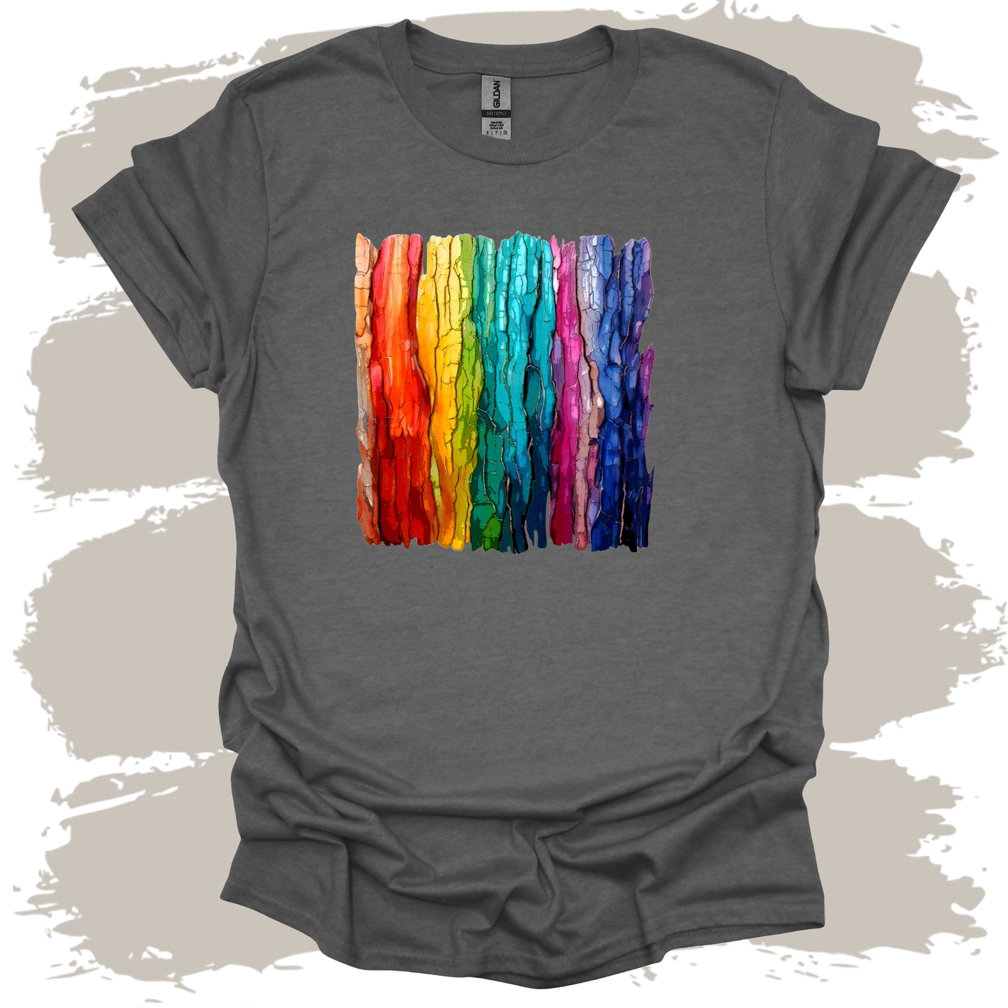 Rooted in Color – Rainbow Tree Bark Graphic T-Shirt