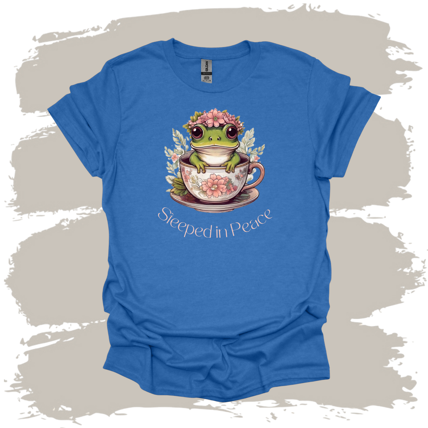 Steeped in Peace – Frog in Teacup Floral Graphic T-Shirt